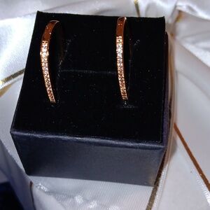 Earrings gold tone hoop with circ circonia gift box